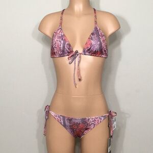 WILDFOX floral triangle racerback bikini set. Large. NWT